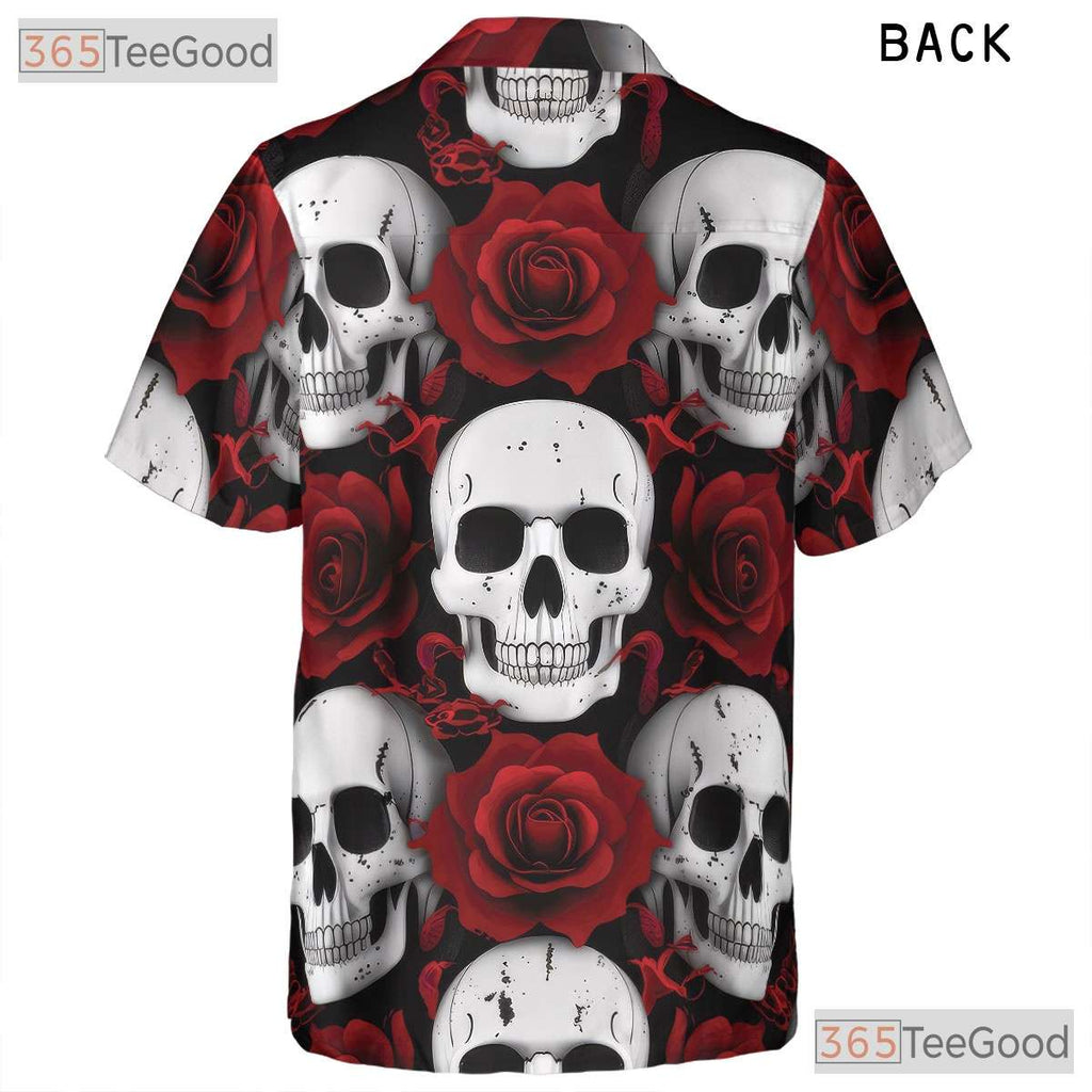 Women's Punk Gothic Skull Hawaiian Tee - Rose Grunge Alternative Rock Style