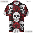 Women's Punk Gothic Skull Hawaiian Tee - Rose Grunge Alternative Rock Style