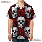 Women's Punk Gothic Skull Hawaiian Tee - Rose Grunge Alternative Rock Style
