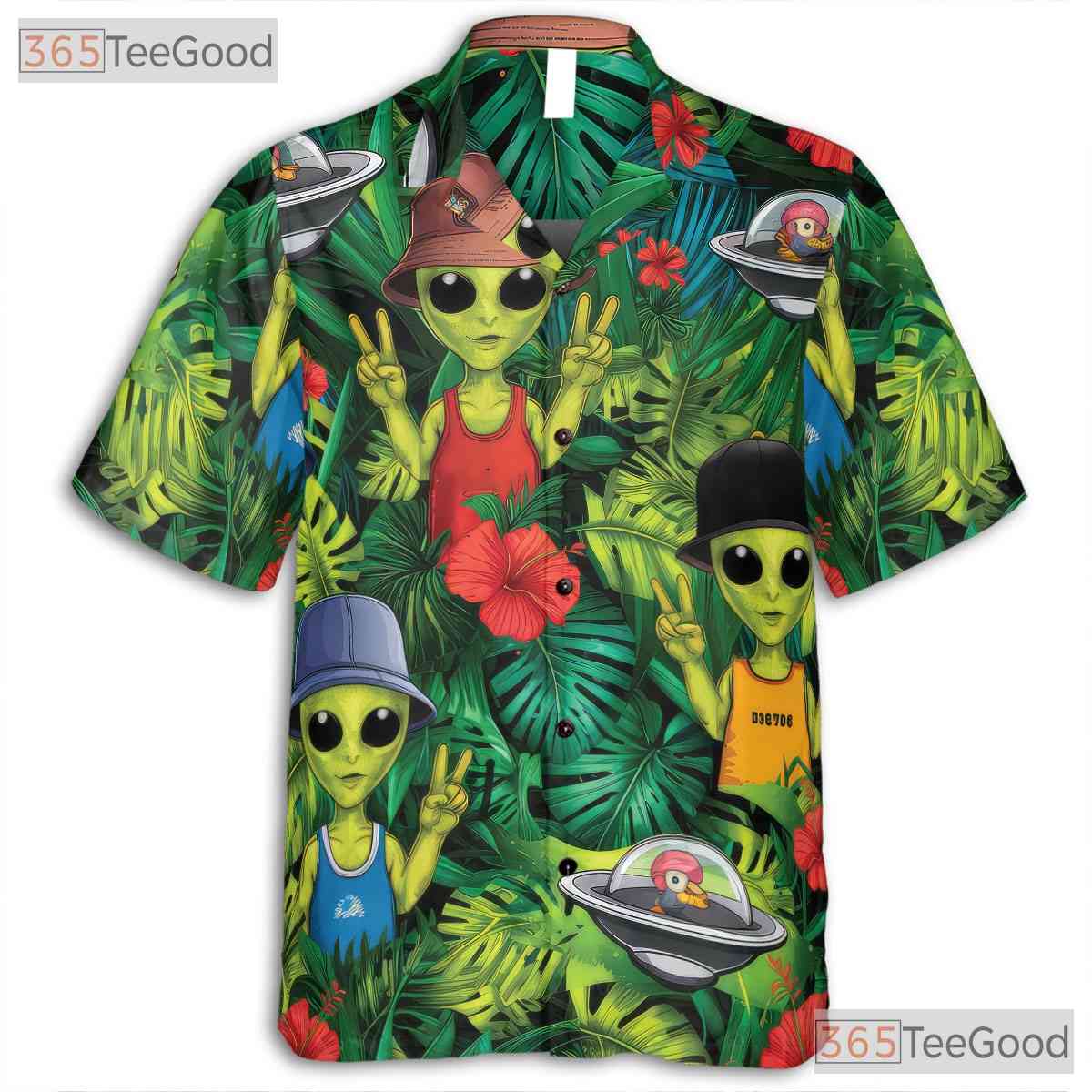 Women's Retro Alien Hawaiian Tee - Funny Space UFO Extraterrestrial Shirt