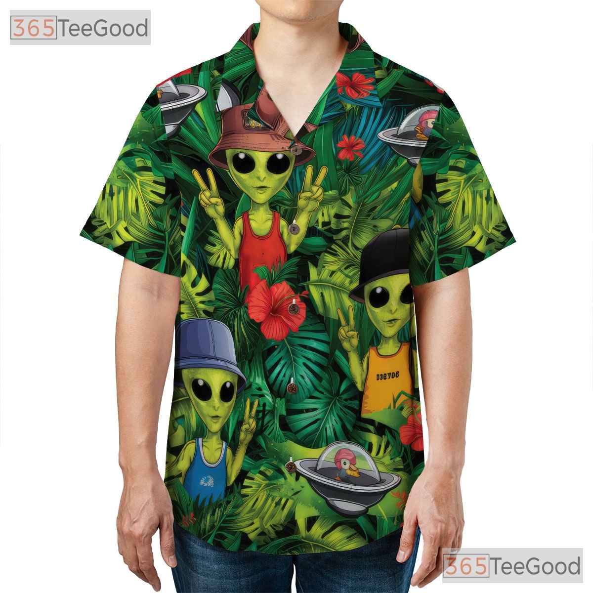Women's Retro Alien Hawaiian Tee - Funny Space UFO Extraterrestrial Shirt