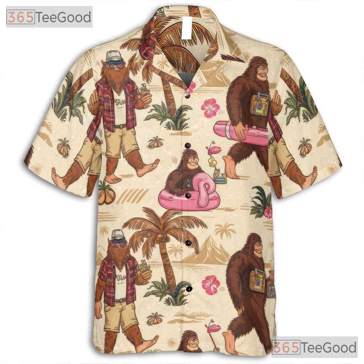 Women's Retro Bigfoot Hawaiian Tee - Funny Sasquatch Vacation Beach Aesthetic