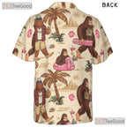 Women's Retro Bigfoot Hawaiian Tee - Funny Sasquatch Vacation Beach Aesthetic