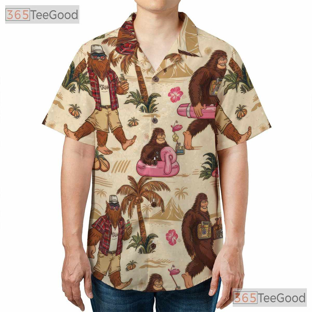 Women's Retro Bigfoot Hawaiian Tee - Funny Sasquatch Vacation Beach Aesthetic
