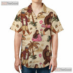 Women's Retro Bigfoot Hawaiian Tee - Funny Sasquatch Vacation Beach Aesthetic