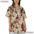 Women's Retro Bigfoot Hawaiian Tee - Funny Sasquatch Vacation Beach Aesthetic