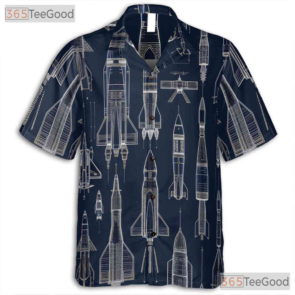 Women's Rocket Ship Hawaiian Tee - Astronaut Shuttle Space Galaxy Outfit