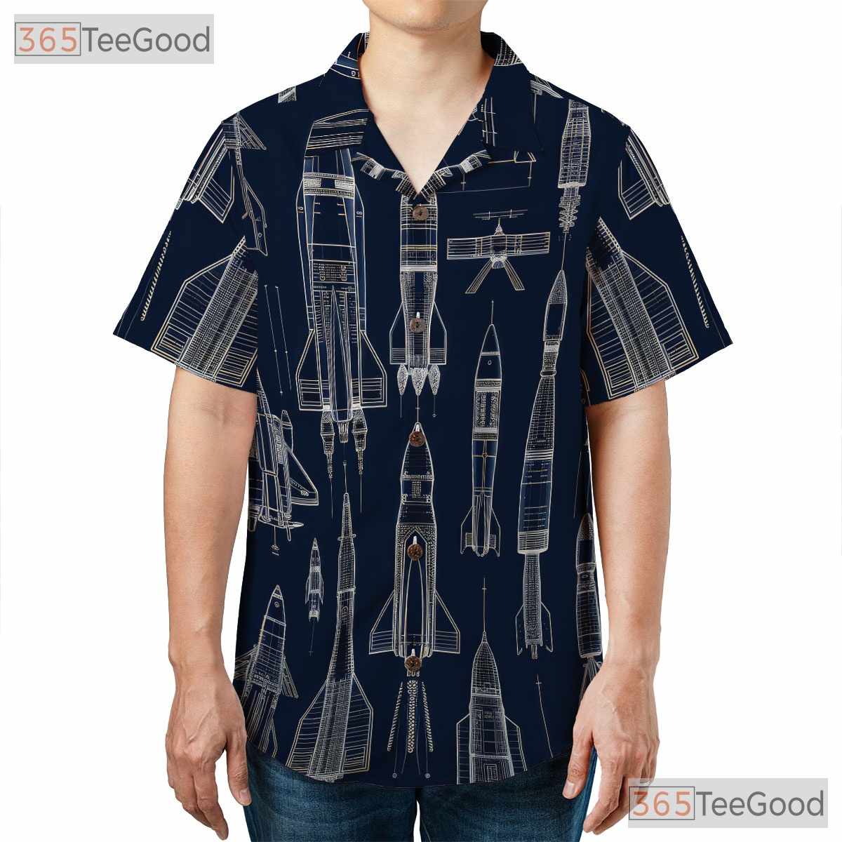 Women's Rocket Ship Hawaiian Tee - Astronaut Shuttle Space Galaxy Outfit