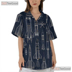 Women's Rocket Ship Hawaiian Tee - Astronaut Shuttle Space Galaxy Outfit