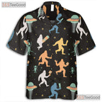 Women's Sasquatch UFO Hawaiian Tee - Alien Cryptid Space Aloha Beachwear
