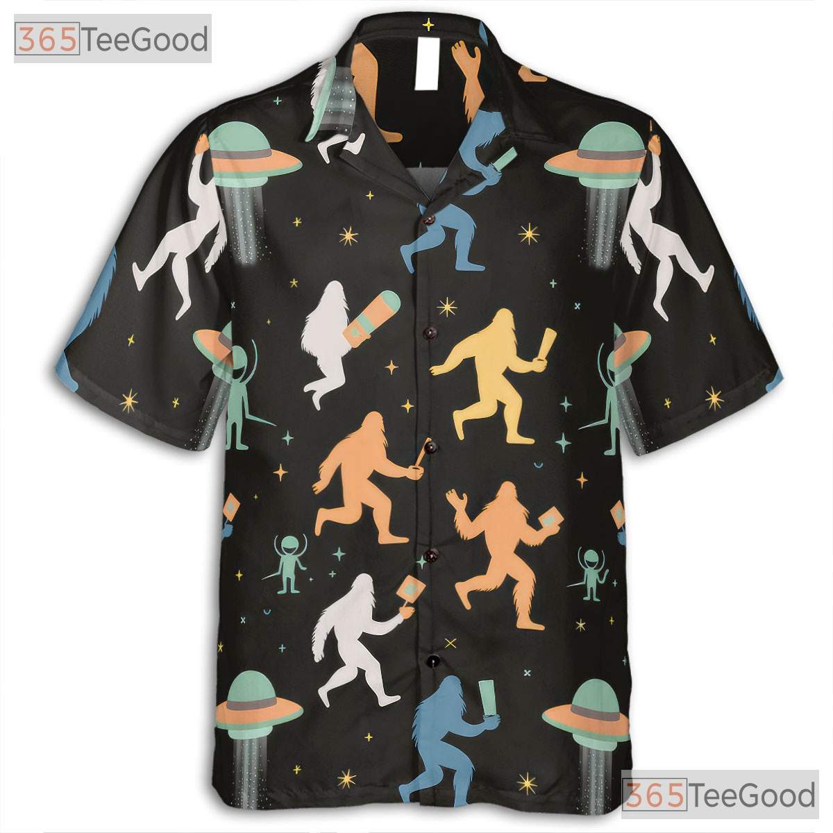Women's Sasquatch UFO Hawaiian Tee - Alien Cryptid Space Aloha Beachwear