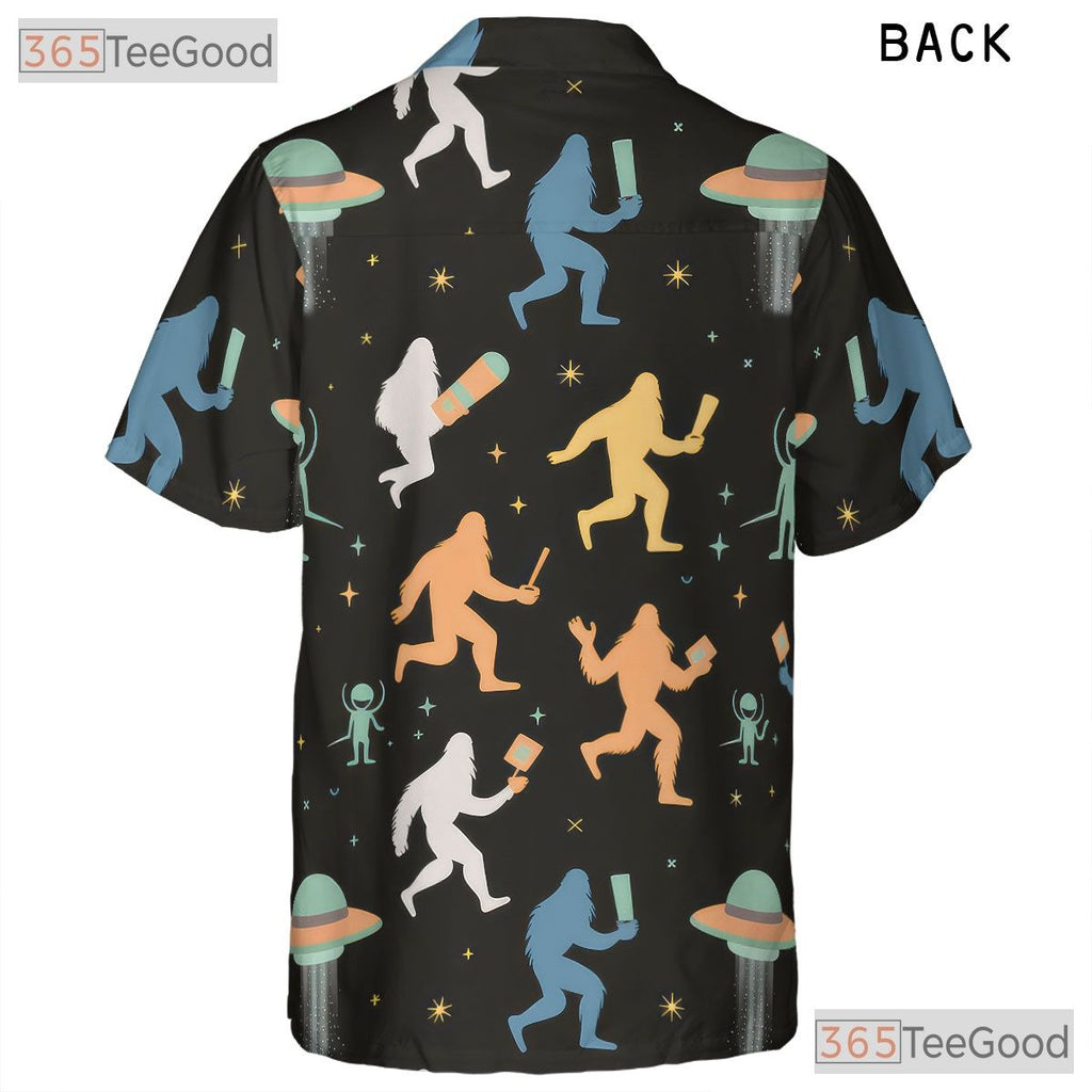 Women's Sasquatch UFO Hawaiian Tee - Alien Cryptid Space Aloha Beachwear