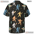 Women's Sasquatch UFO Hawaiian Tee - Alien Cryptid Space Aloha Beachwear