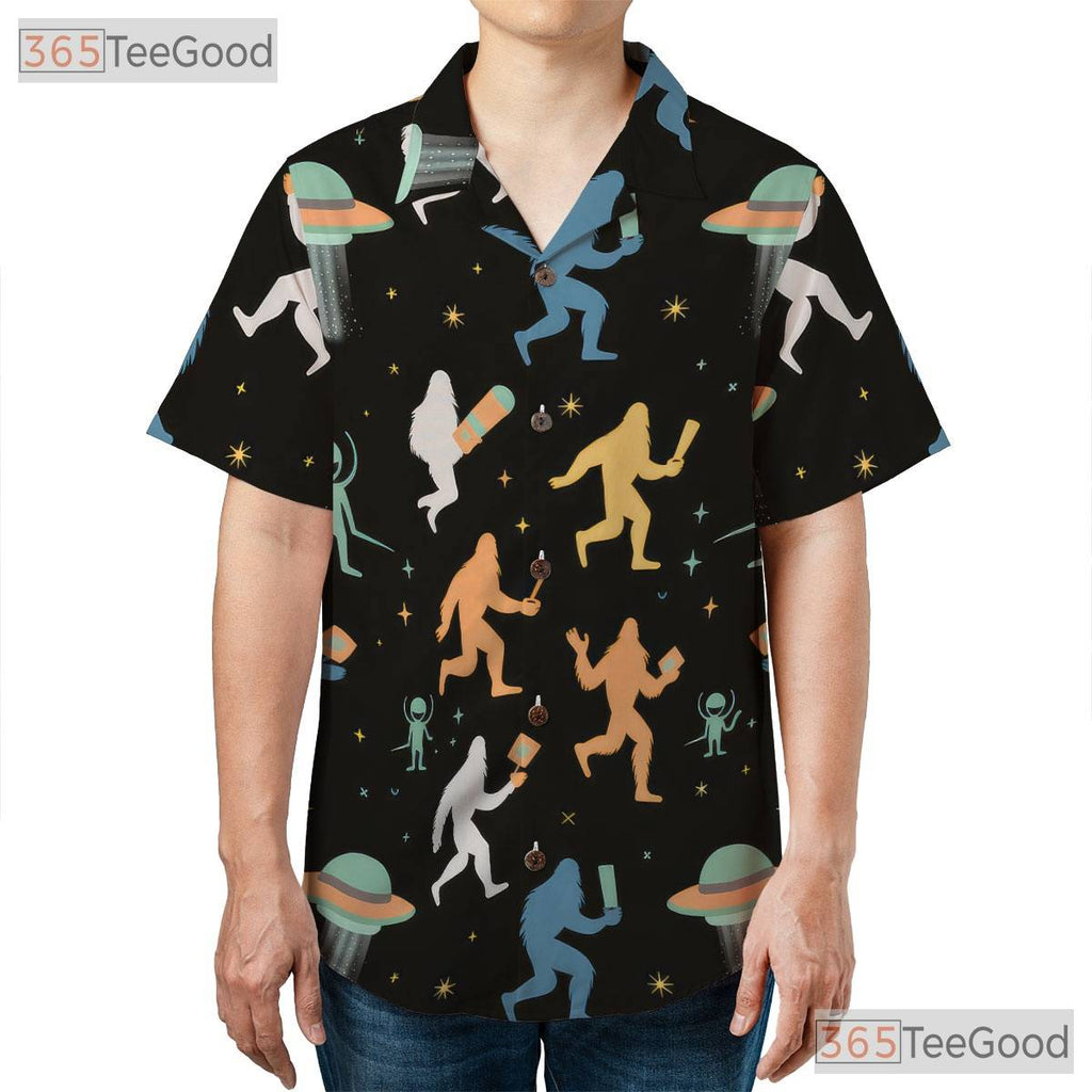 Women's Sasquatch UFO Hawaiian Tee - Alien Cryptid Space Aloha Beachwear