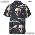 Women's Space Alien Hawaiian Tee - Retro UFO Cosmic Sci-Fi Tropical Shirt