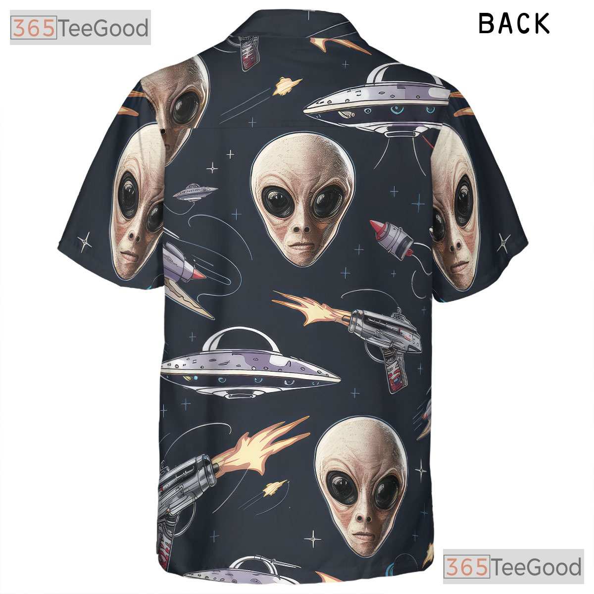 Women's Space Alien Hawaiian Tee - Retro UFO Cosmic Sci-Fi Tropical Shirt