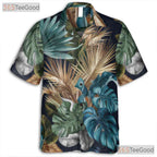 Women's Tropical Palm Leaf Hawaiian Tee - Dark Navy Summer Beach Aesthetic Wear