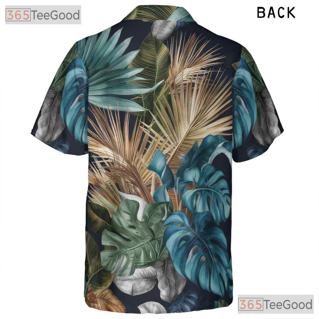 Women's Tropical Palm Leaf Hawaiian Tee - Dark Navy Summer Beach Aesthetic Wear