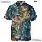 Women's Tropical Palm Leaf Hawaiian Tee - Dark Navy Summer Beach Aesthetic Wear