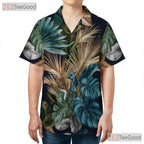 Women's Tropical Palm Leaf Hawaiian Tee - Dark Navy Summer Beach Aesthetic Wear