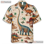 Women's Vintage Prehistoric Dinosaur Hawaiian Tee - Jungle Volcano Print
