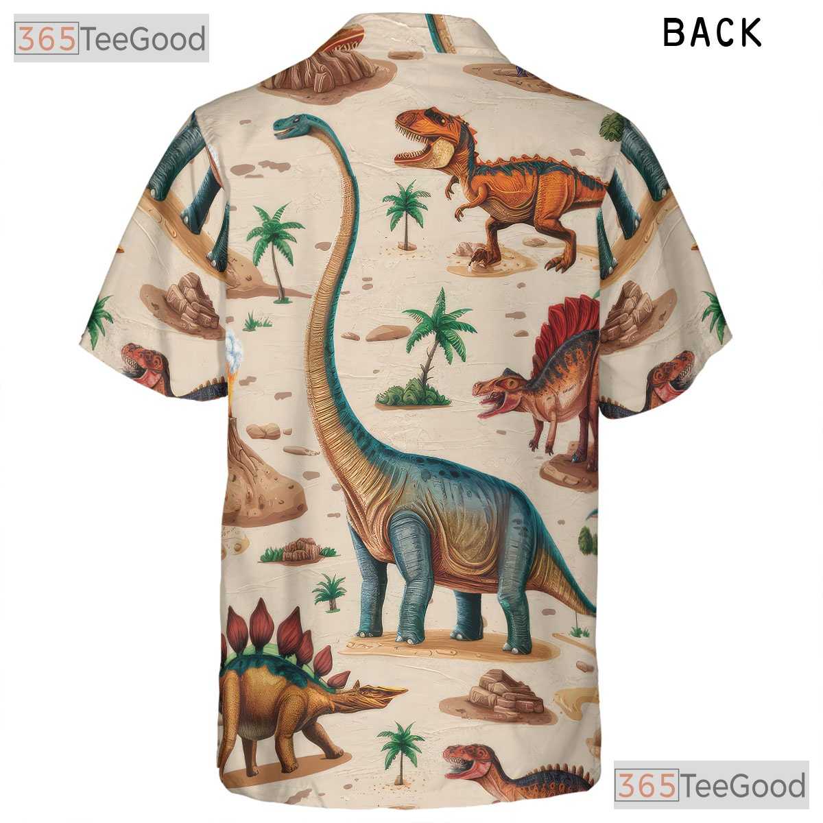 Women's Vintage Prehistoric Dinosaur Hawaiian Tee - Jungle Volcano Print