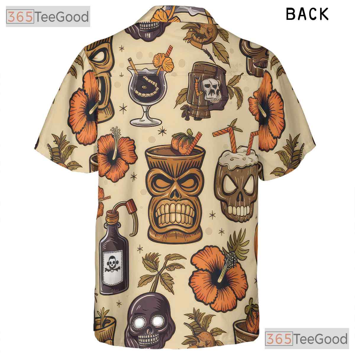 Women's Vintage Tiki Horror Hawaiian Tee - Spooky Cocktail Halloween Outfit