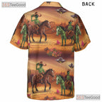 Women's Western Alien Cowboy Hawaiian Tee - Rodeo Sci-Fi Desert Style
