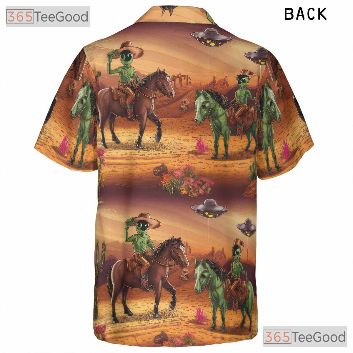 Women's Western Alien Cowboy Hawaiian Tee - Rodeo Sci-Fi Desert Style