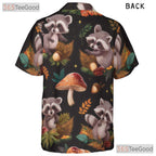 Woodland Raccoon Mushroom Hawaiian Tee - Women's Forest Animal Shirt