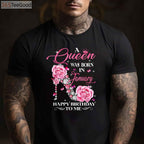 A Queen Was Born in January Birthday T-Shirt for Women, January Birthday Girl High Heel Graphic Tee Gift