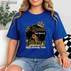 A Queen Was Born In January Birthday Afro Diva Black Woman T-Shirt