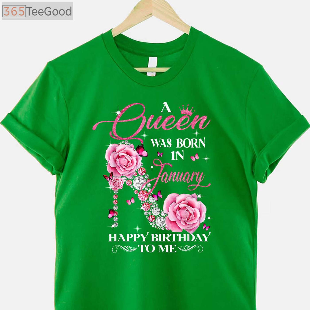 A Queen Was Born in January Birthday T-Shirt for Women, January Birthday Girl High Heel Graphic Tee Gift