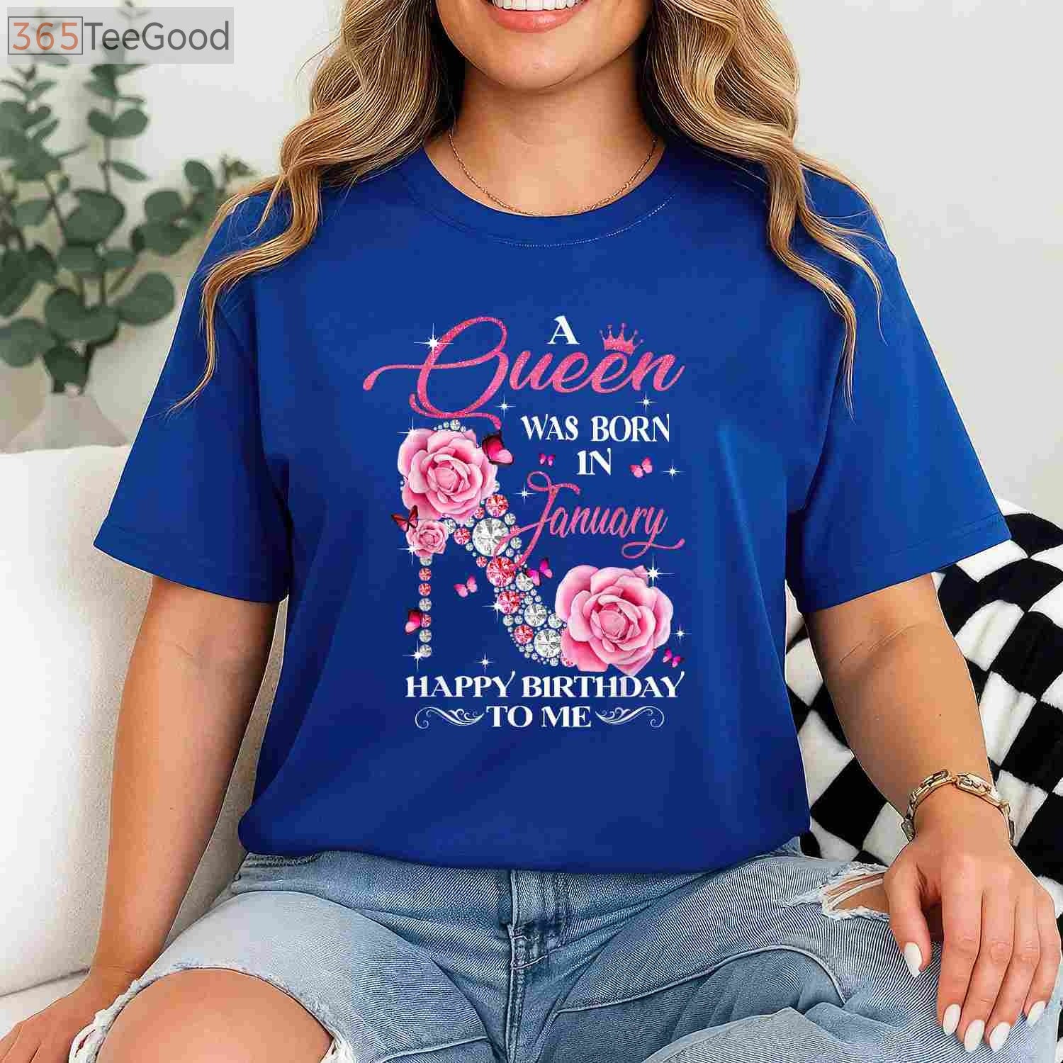 A Queen Was Born in January Birthday T-Shirt for Women, January Birthday Girl High Heel Graphic Tee Gift