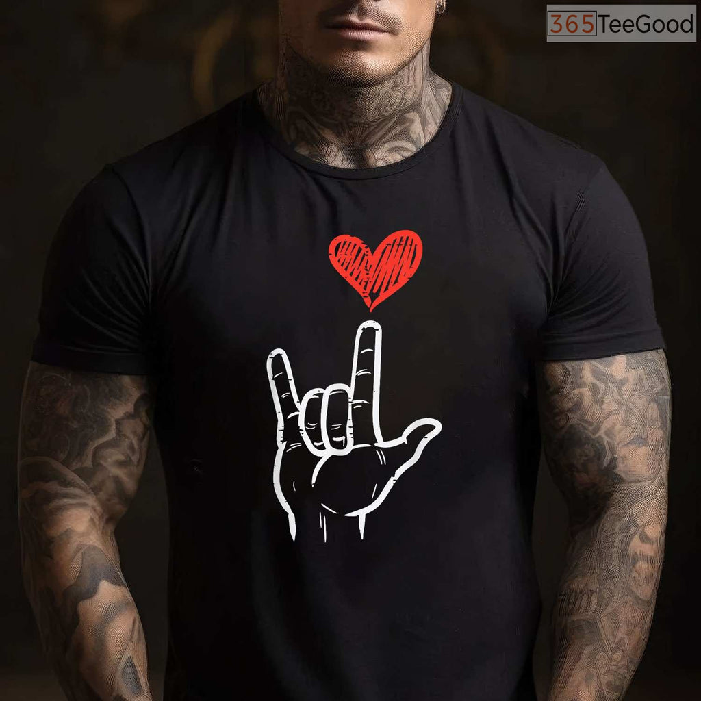 ASL I Love You Hand Sign T-Shirt, American Sign Language Heart Valentine Shirt for Women Kids Men