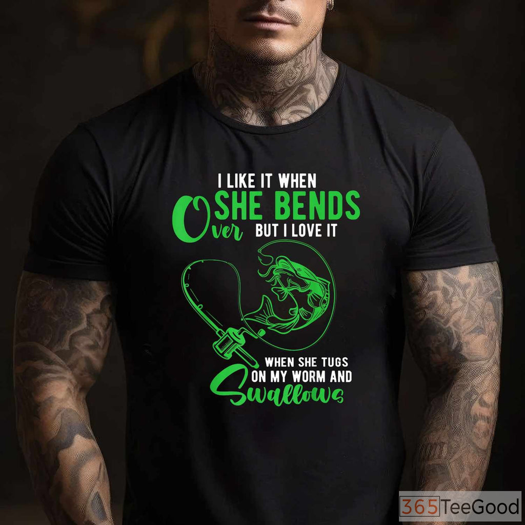 Adult Humor Bends Over Fishing Shirt - Sarcastic Rod Action Joke Tee for Men