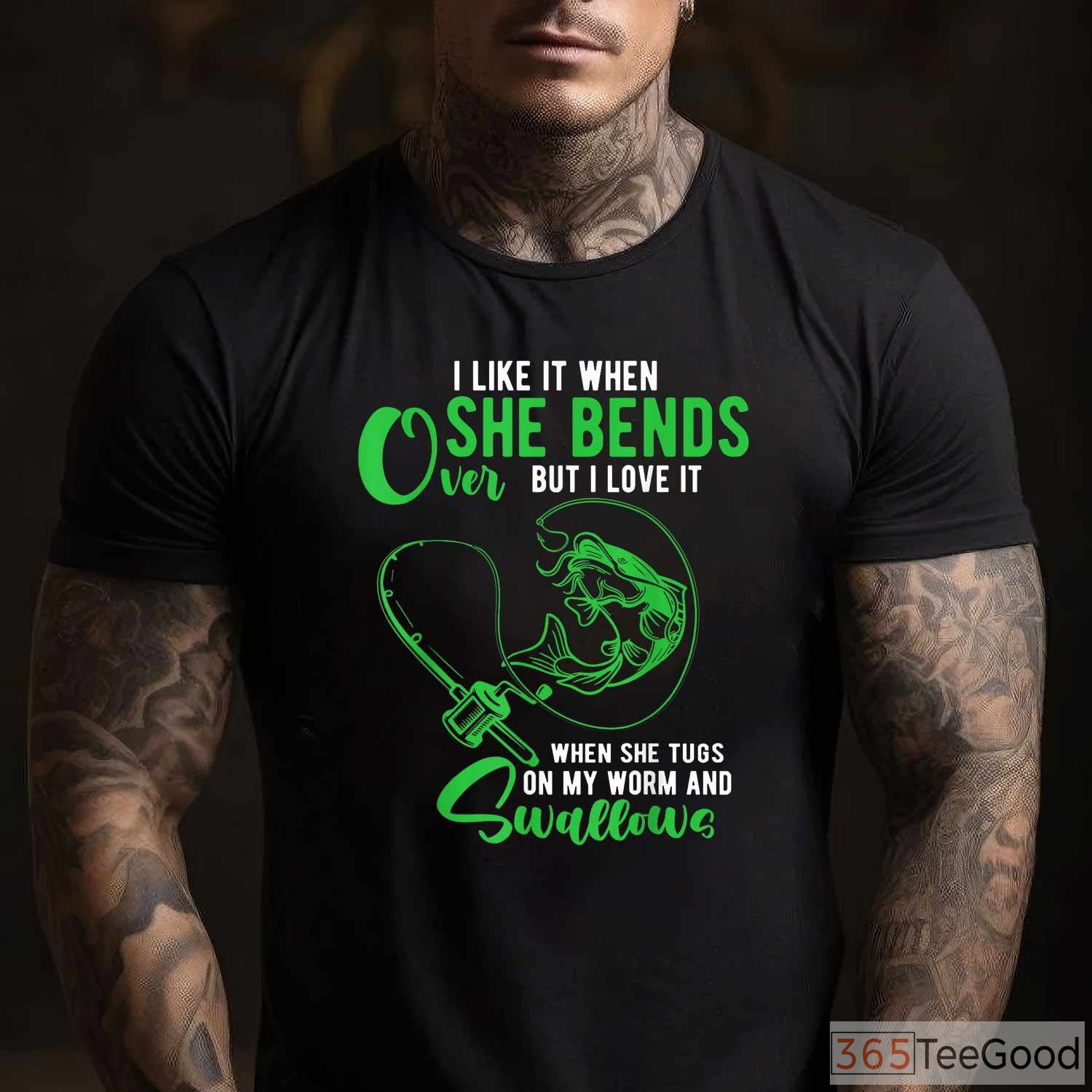 Adult Humor Bends Over Fishing Shirt - Sarcastic Rod Action Joke Tee for Men