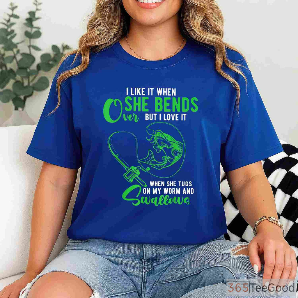 Adult Humor Bends Over Fishing Shirt - Sarcastic Rod Action Joke Tee for Men