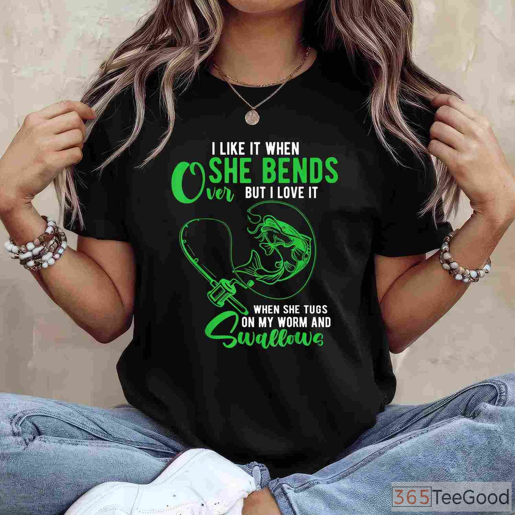 Adult Humor Bends Over Fishing Shirt - Sarcastic Rod Action Joke Tee for Men