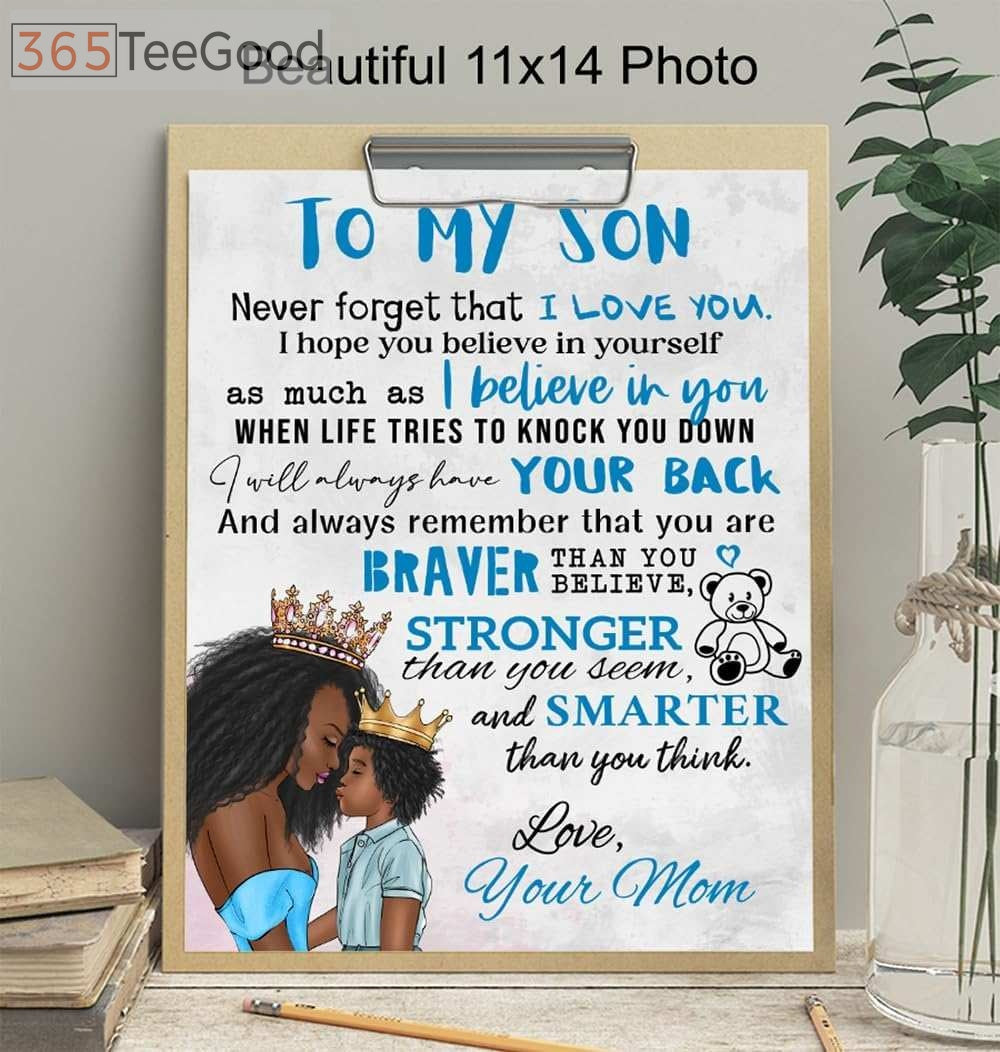 African American Boy Room Poster 11x14 – To My Son Wall Art Canvas for Nursery and Kids Bedroom
