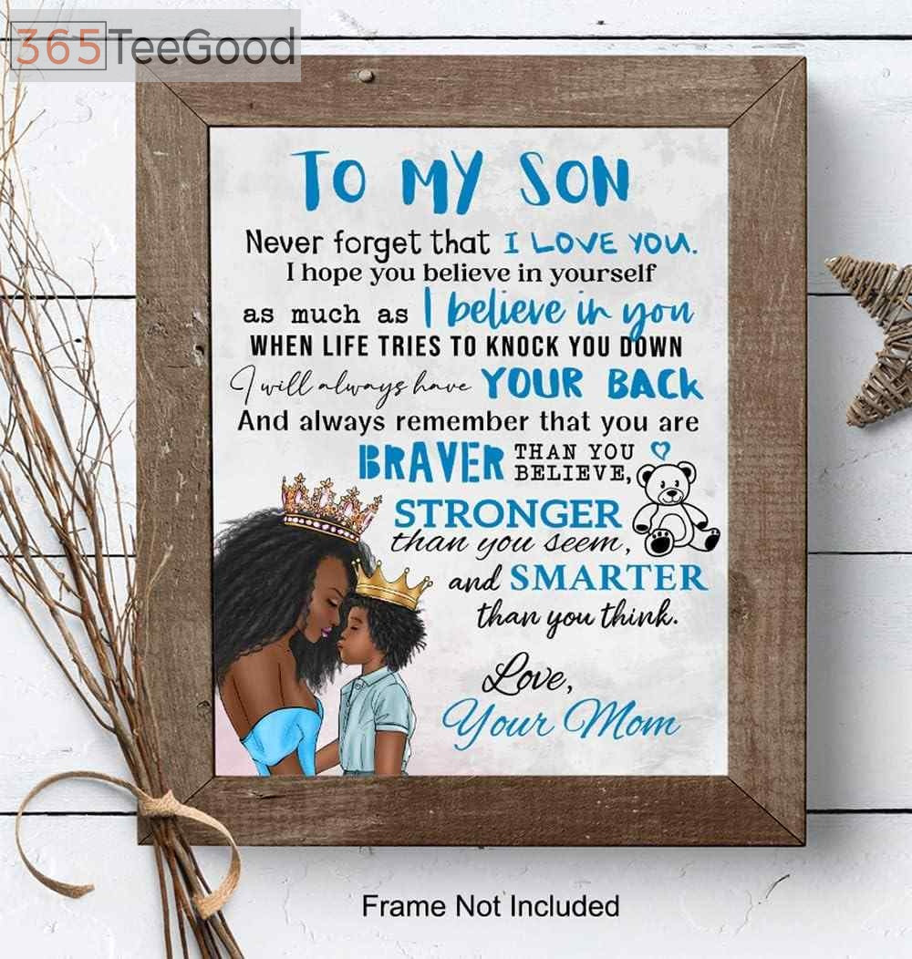 African American Boy Room Poster 11x14 – To My Son Wall Art Canvas for Nursery and Kids Bedroom