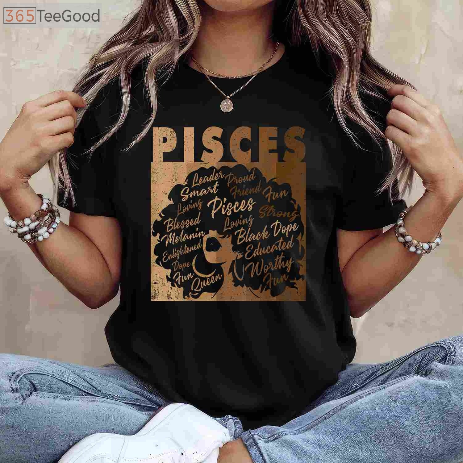 African American Pisces Girl Melanin Shirt - Black Queen March Birthday Gift