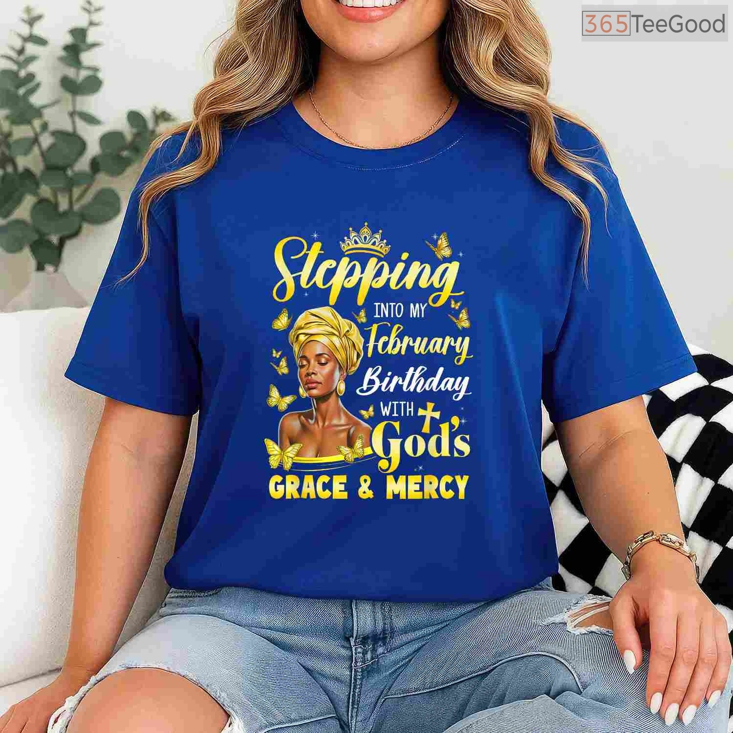 Afro Woman February Birthday Shirt – Stepping Into My Birthday Religious T-Shirt
