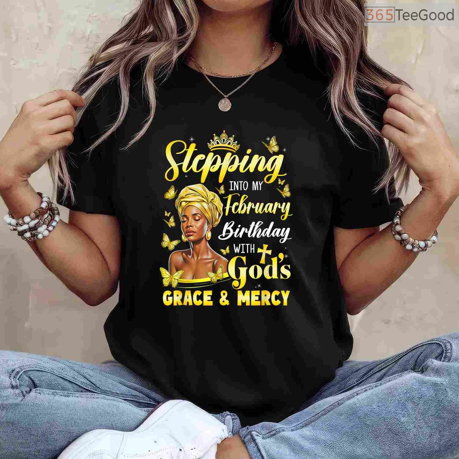 Afro Woman February Birthday Shirt – Stepping Into My Birthday Religious T-Shirt