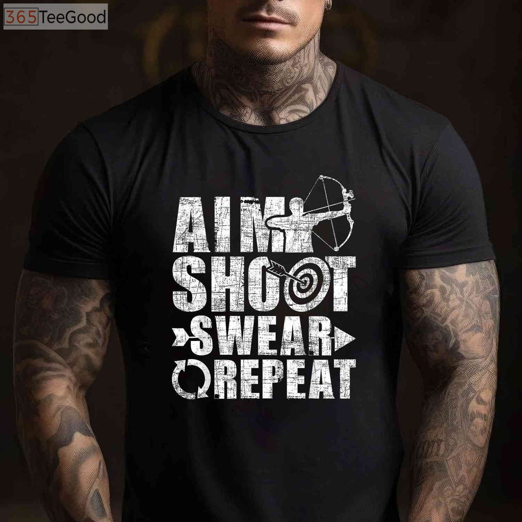 Aim Shoot Swear Repeat Hunting Shirt, Funny Bow and Arrow Archery Tee