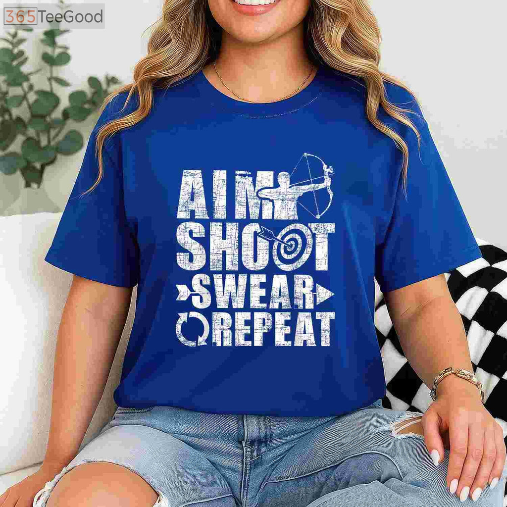 Aim Shoot Swear Repeat Hunting Shirt, Funny Bow and Arrow Archery Tee