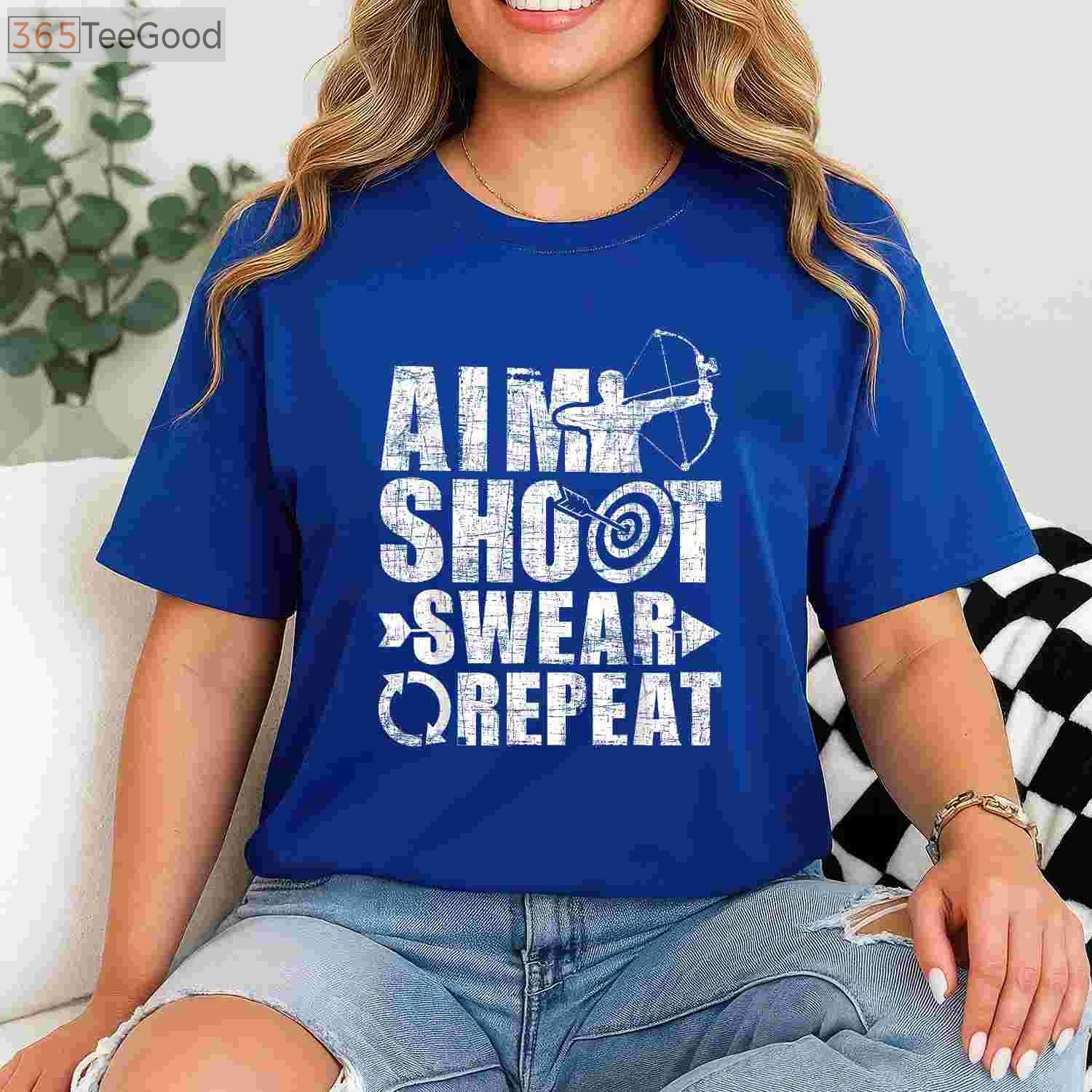 Aim Shoot Swear Repeat Hunting Shirt, Funny Bow and Arrow Archery Tee