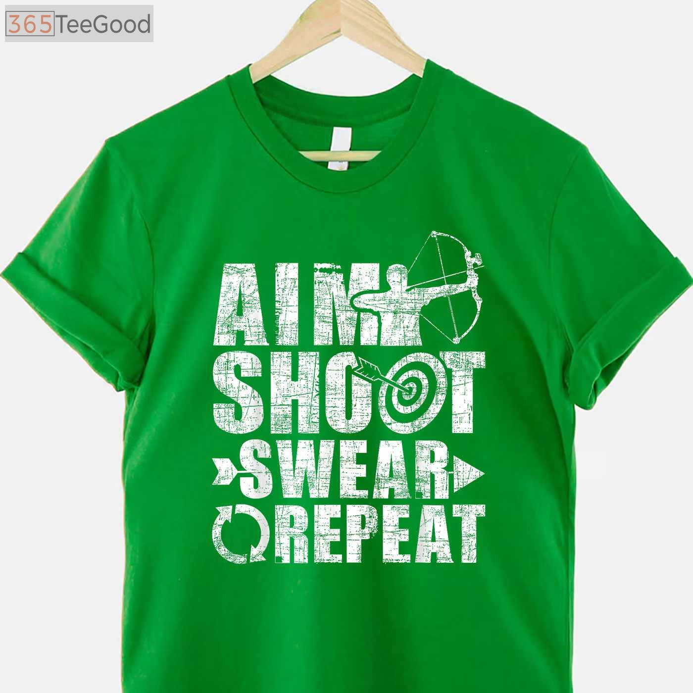 Aim Shoot Swear Repeat Hunting Shirt, Funny Bow and Arrow Archery Tee