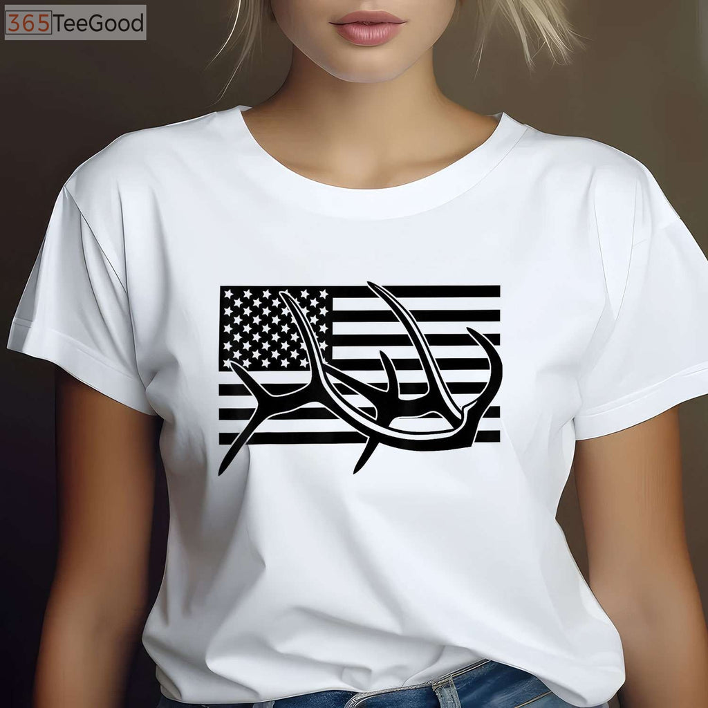 American Flag Outdoor Antlers Shirt, BASBO Elk and Deer Hunting Graphic Tee