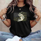 American Flag Camo Bass Fishing Shirt - Tactical Patriotic Fisherman Tee